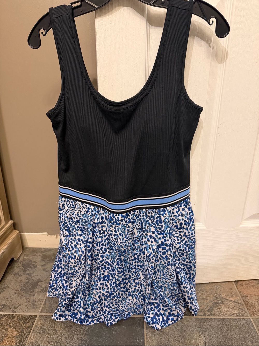 Lilly Pulitzer Black Tank Dress with Blue Leopard Skirt